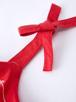 Red Color Girl Bow Strap Ruffle Dress - Sunny Meadow Boutique
