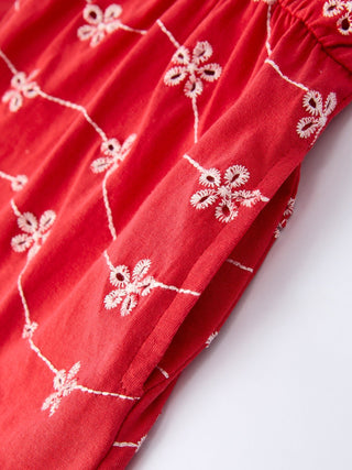 Red Color Girl Bow Strap Ruffle Dress - Sunny Meadow Boutique