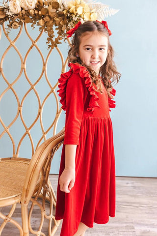 Red Velvet Ruffle Twirl Dress - Sunny Meadow Boutique