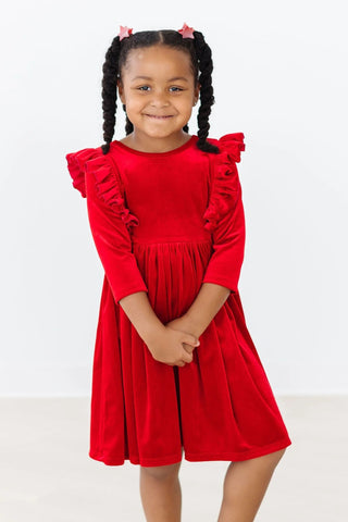 Red Velvet Ruffle Twirl Dress - Sunny Meadow Boutique