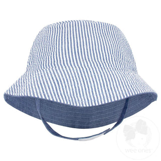 Reversible Boys Seersucker Hat with Straps - Sunny Meadow Boutique