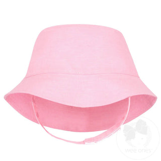 Reversible Chambray Bucket Hat with Straps in Pink - Sunny Meadow Boutique