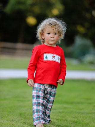 Christmas Plaid Smocking Embroidered Boys Set