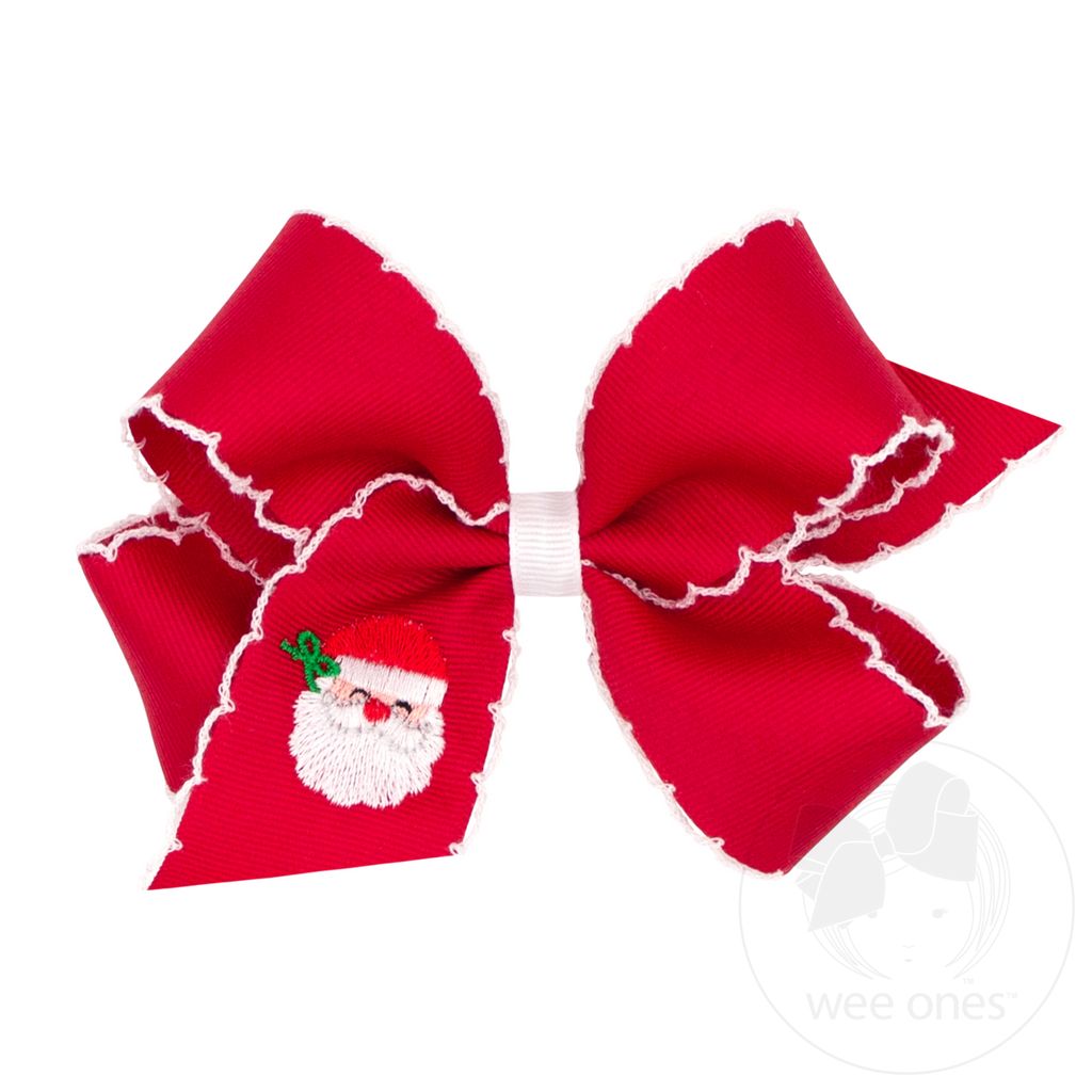 Grosgrain Hair Bow with Moonstitch Edge and Christmas Embroidery