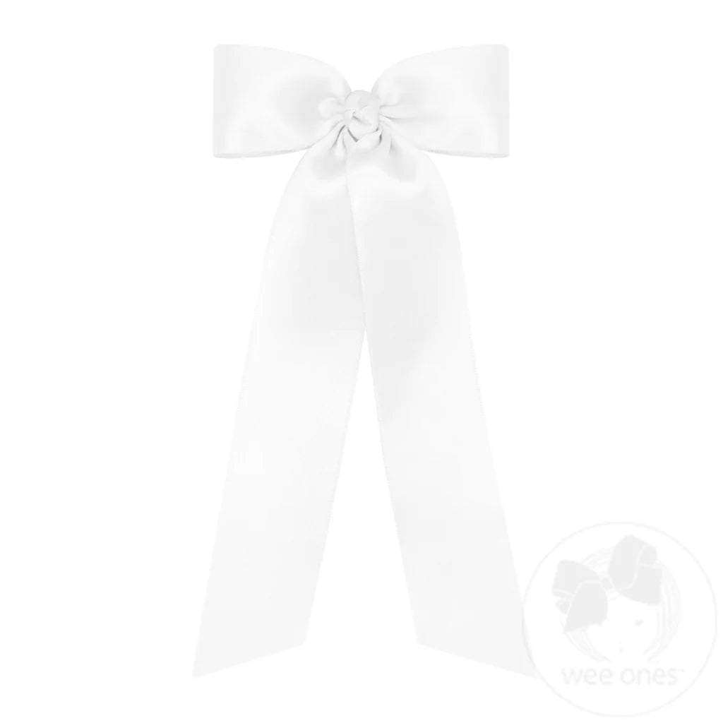King French Satin Hair Bowtie with Knot Wrap and Streamer Tails