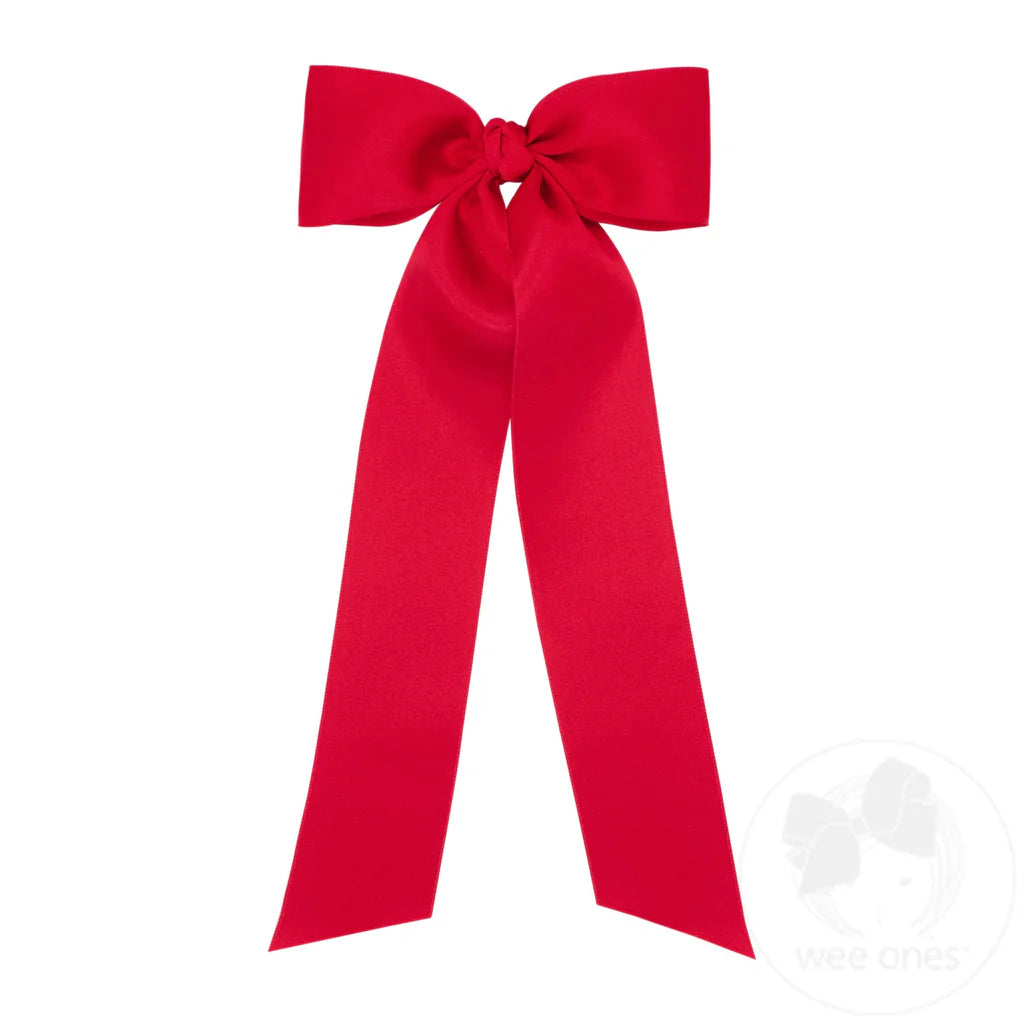 King French Satin Hair Bowtie with Knot Wrap and Streamer Tails