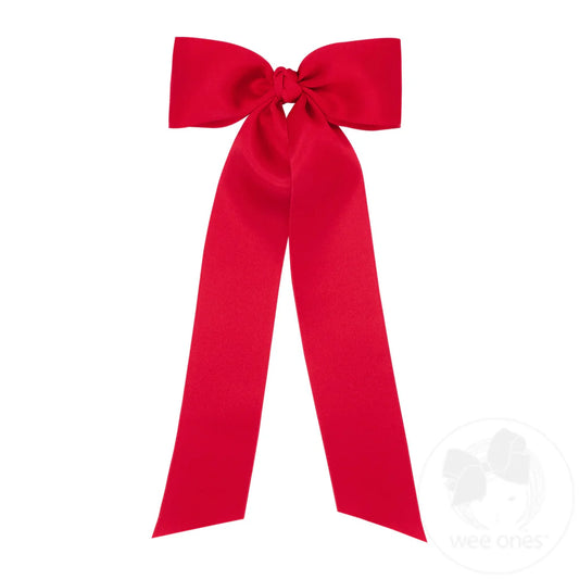King French Satin Hair Bowtie with Knot Wrap and Streamer Tails