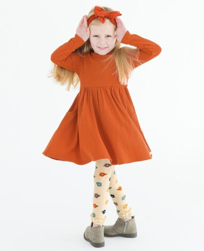 Waffle Knit Long Sleeve Twirl Dress