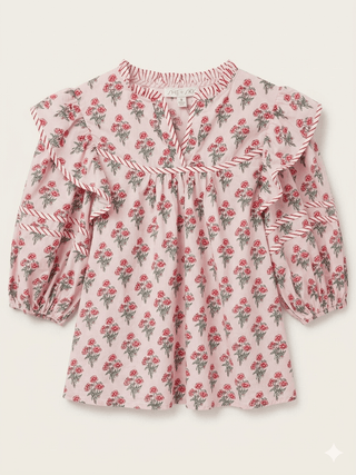 She + Sky Floral Ruffle Puff Sleeve Blouse in Pink - Sunny Meadow Boutique