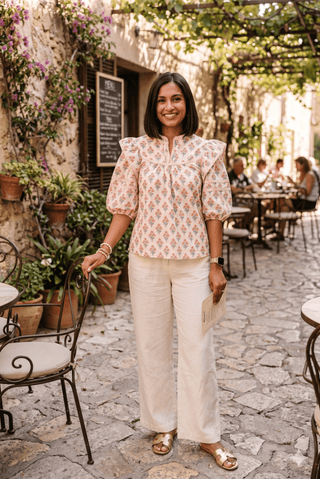 She + Sky Floral Ruffle Puff Sleeve Blouse in Pink - Sunny Meadow Boutique