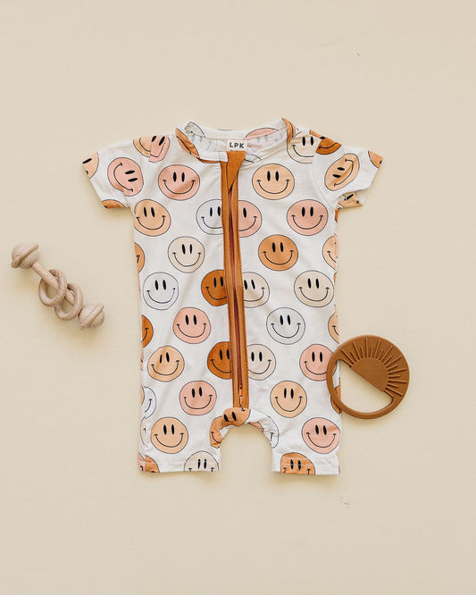 Smiley Bamboo Short Romper | Copper