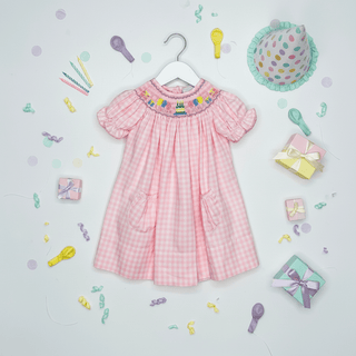 Smocked Birthday Cake & Balloons Bishop Dress - Sunny Meadow Boutique