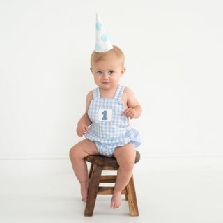 Smocked Blue First Birthday Bubble - Sunny Meadow Boutique