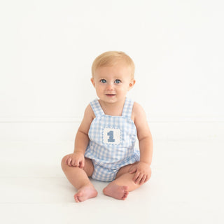 Smocked Blue First Birthday Bubble - Sunny Meadow Boutique