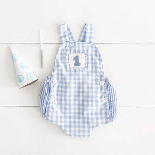 Smocked Blue First Birthday Bubble - Sunny Meadow Boutique