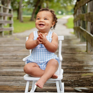 Smocked Blue First Birthday Bubble - Sunny Meadow Boutique