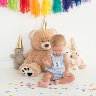 Smocked Blue First Birthday Bubble - Sunny Meadow Boutique