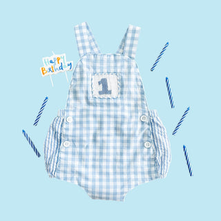Smocked Blue First Birthday Bubble - Sunny Meadow Boutique