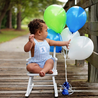 Smocked Blue First Birthday Bubble - Sunny Meadow Boutique