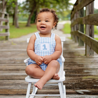 Smocked Blue First Birthday Bubble - Sunny Meadow Boutique