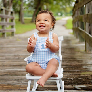 Smocked Blue First Birthday Bubble - Sunny Meadow Boutique