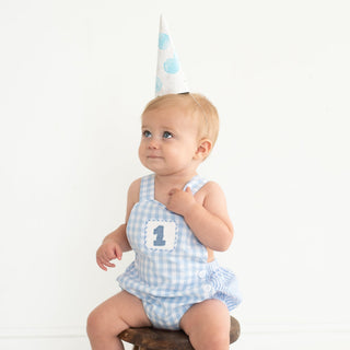Smocked Blue First Birthday Bubble - Sunny Meadow Boutique