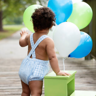 Smocked Blue First Birthday Bubble - Sunny Meadow Boutique