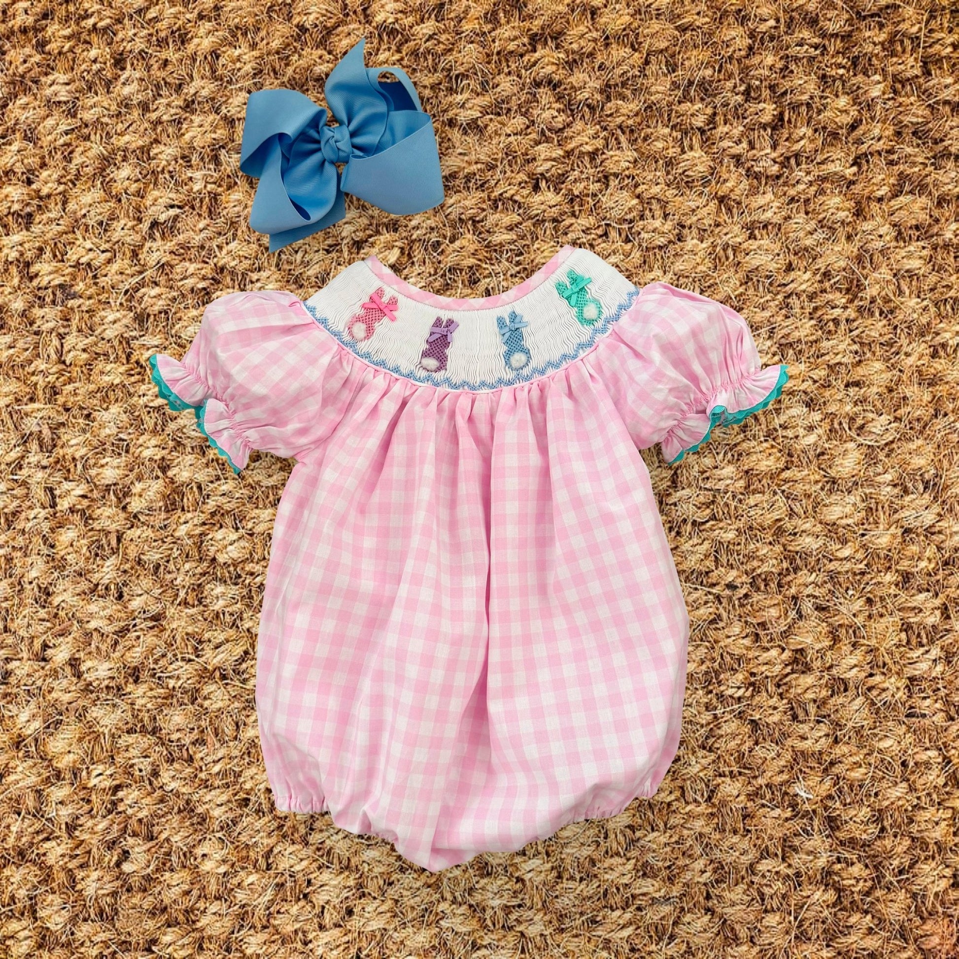 Smocked Pink Bunny Bubble - Sunny Meadow Boutique