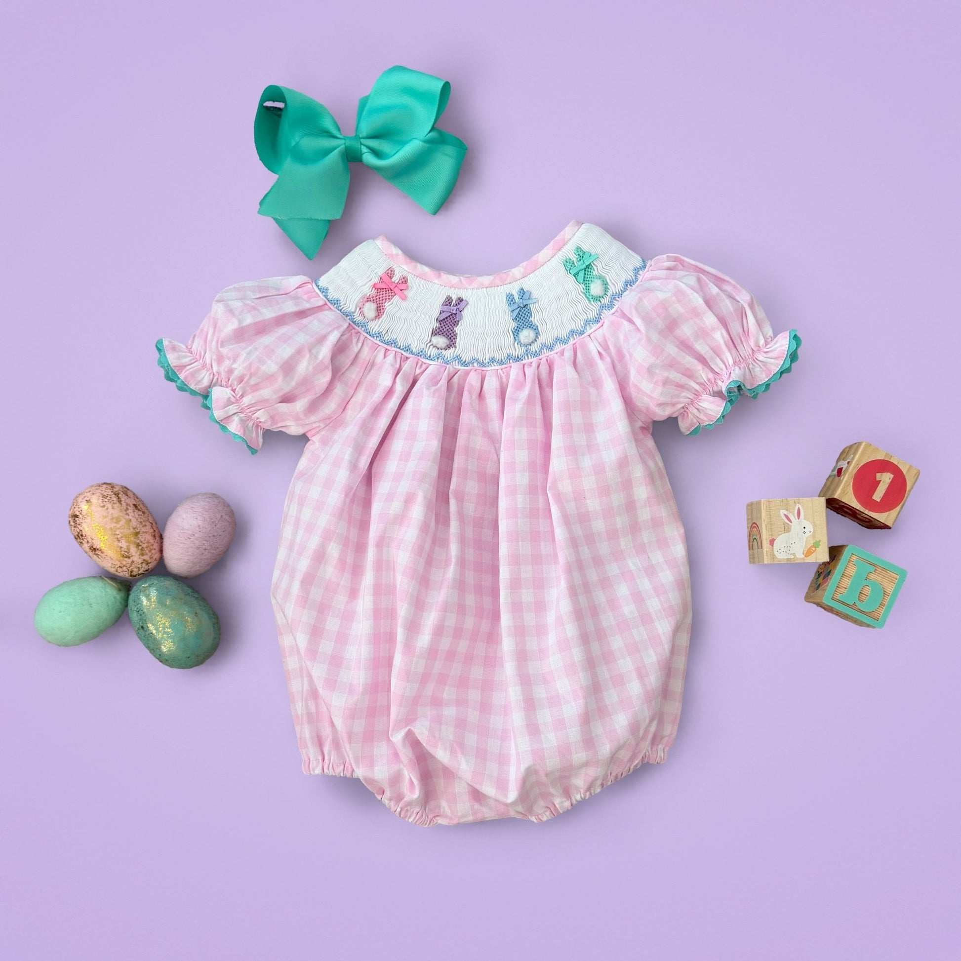 Smocked Pink Bunny Bubble - Sunny Meadow Boutique
