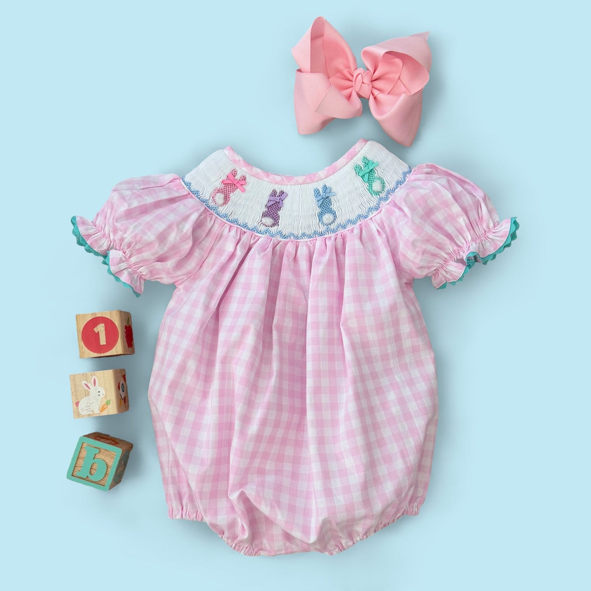 Smocked Pink Bunny Bubble - Sunny Meadow Boutique