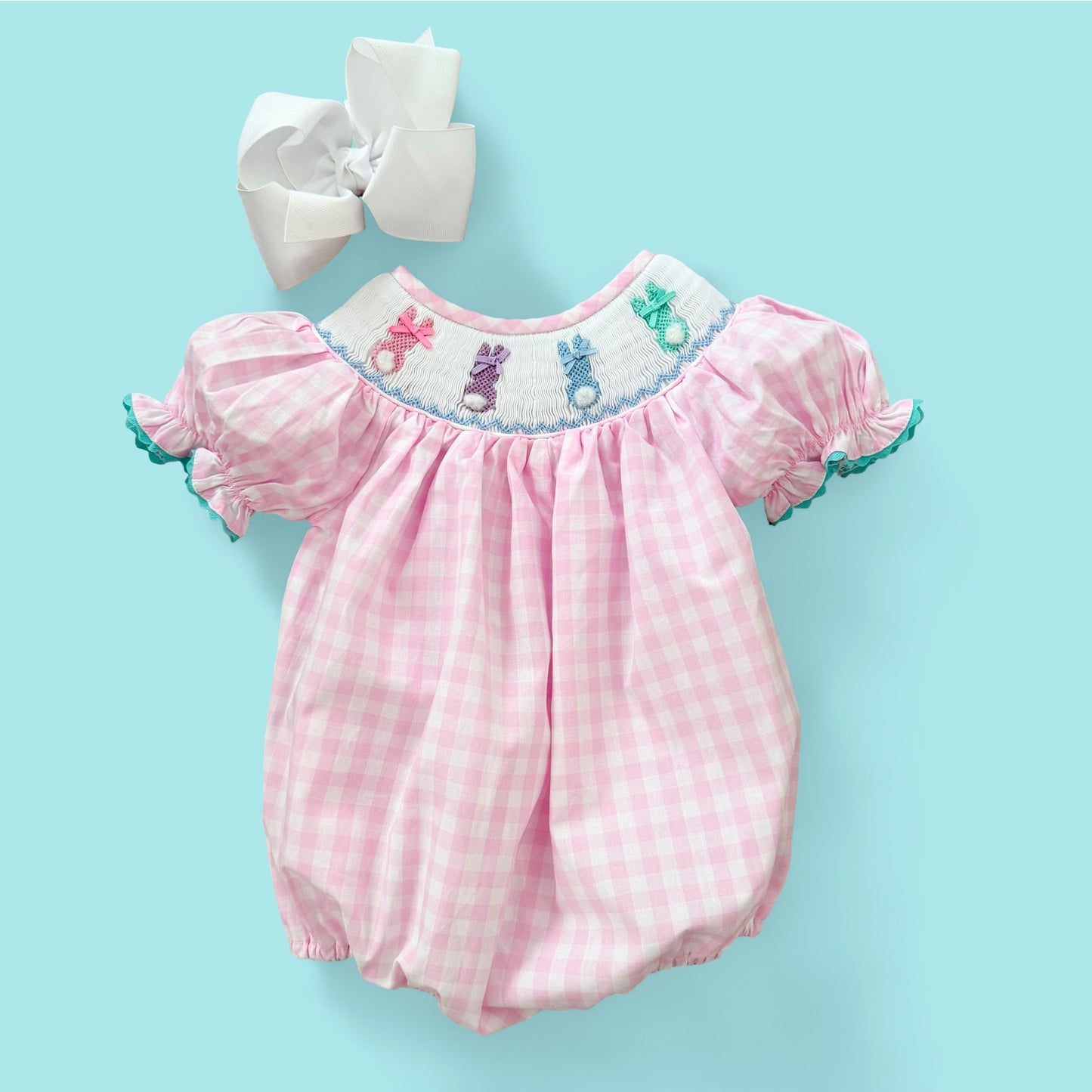 Smocked Pink Bunny Bubble - Sunny Meadow Boutique