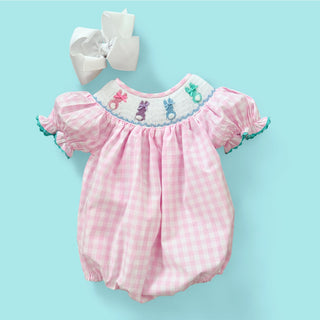 Smocked Pink Bunny Bubble - Sunny Meadow Boutique