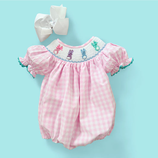 Smocked Pink Bunny Bubble - Sunny Meadow Boutique