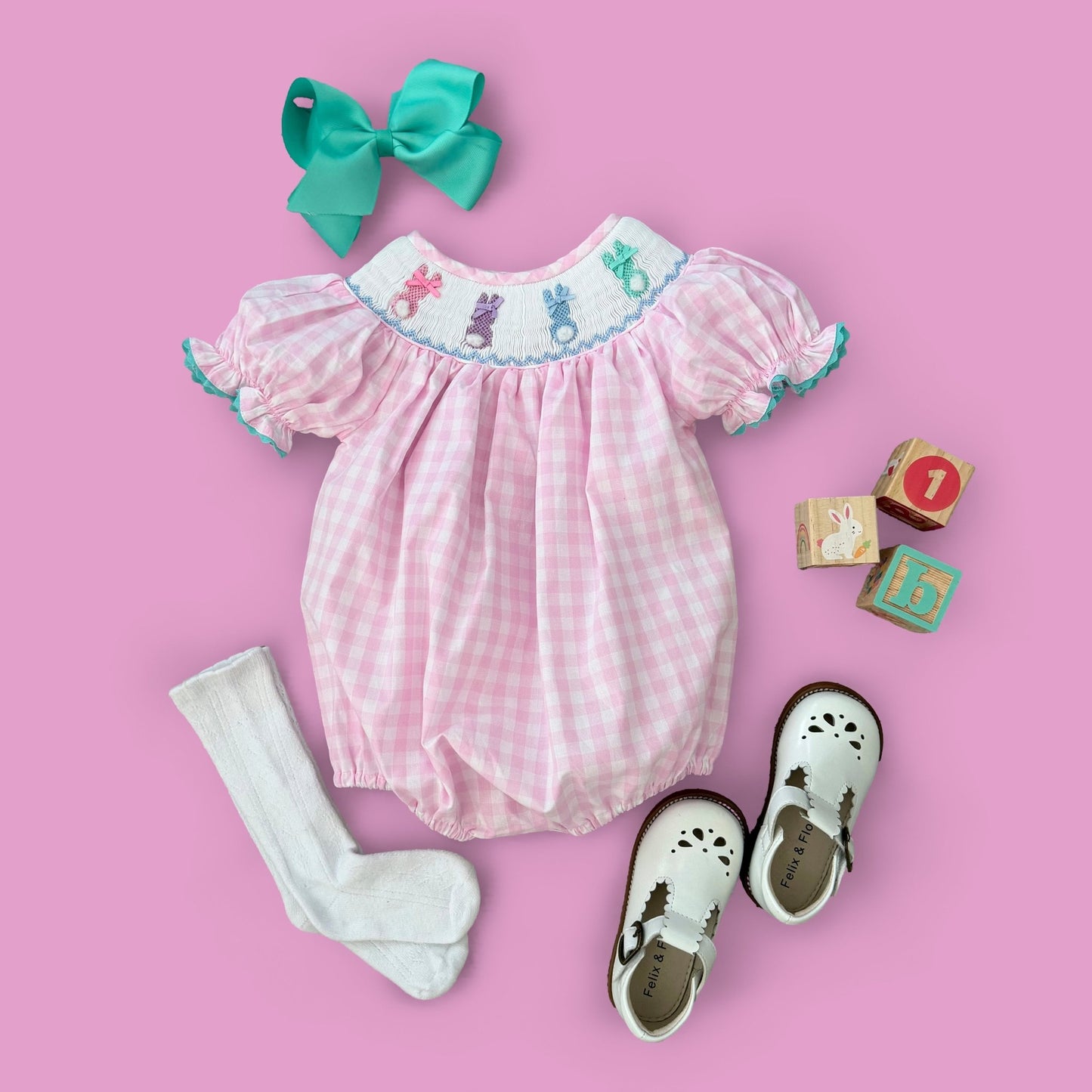 Smocked Pink Bunny Bubble - Sunny Meadow Boutique