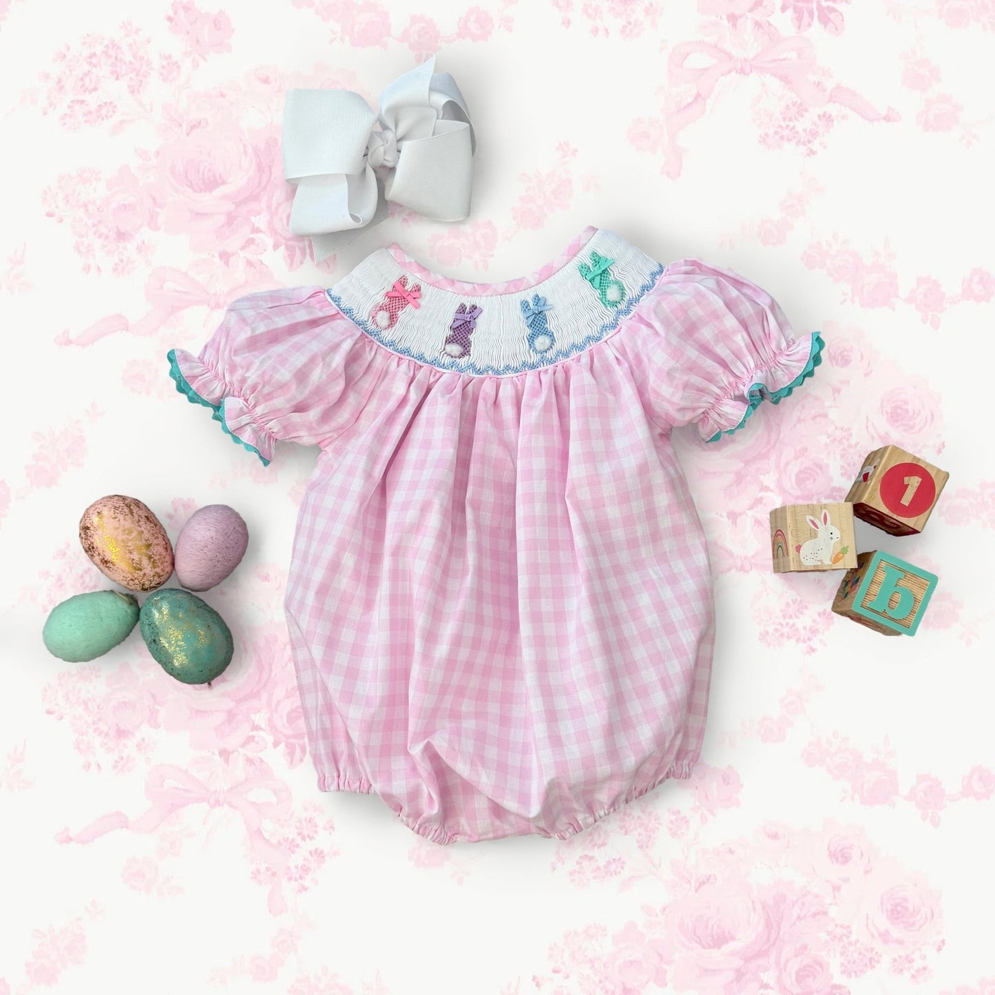 Smocked Pink Bunny Bubble - Sunny Meadow Boutique