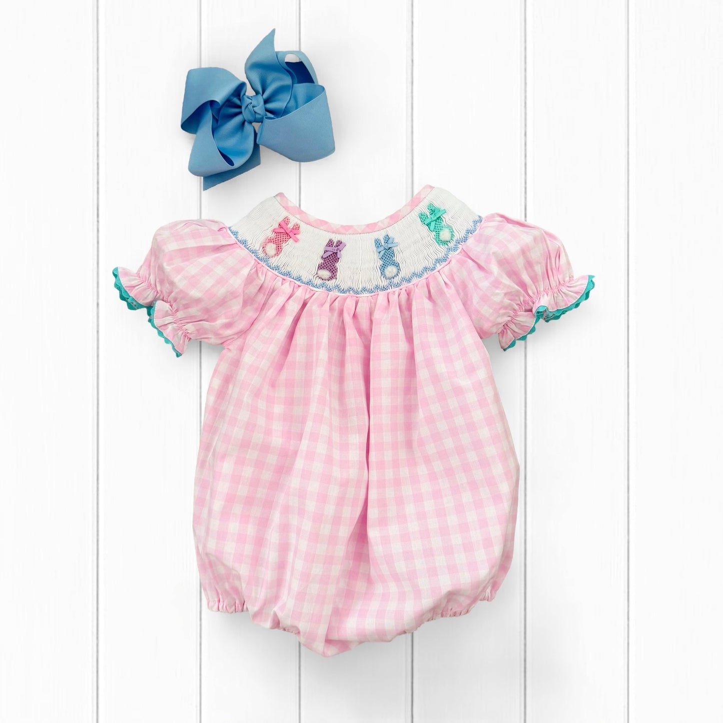 Smocked Pink Bunny Bubble - Sunny Meadow Boutique