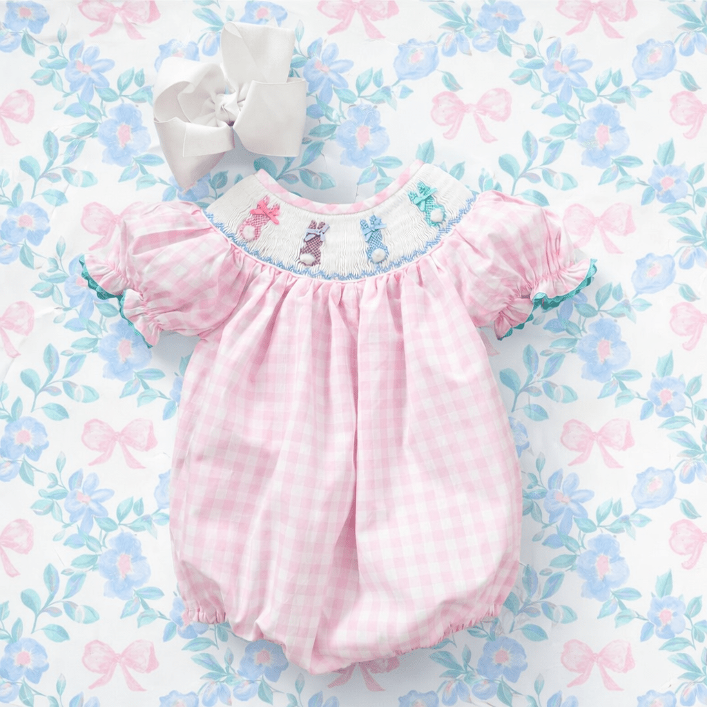Smocked Pink Bunny Bubble - Sunny Meadow Boutique