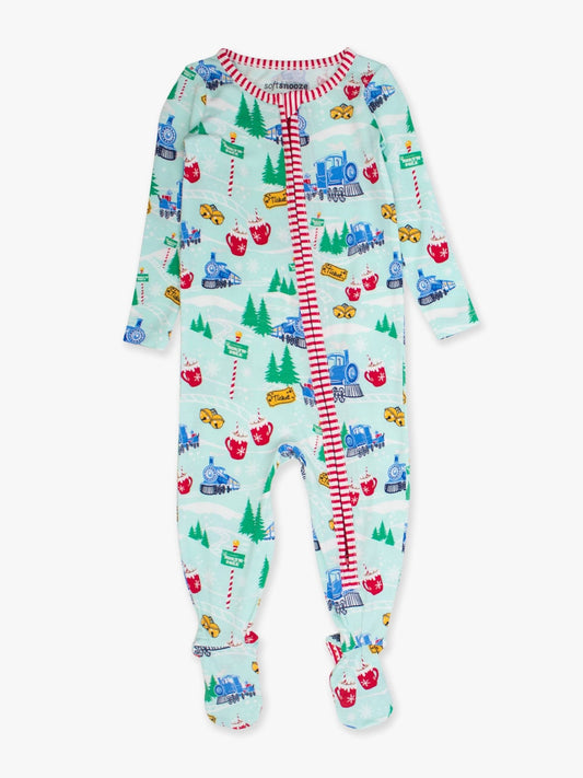 Snowy Train Tracks Footed One Piece Pajama - Sunny Meadow Boutique