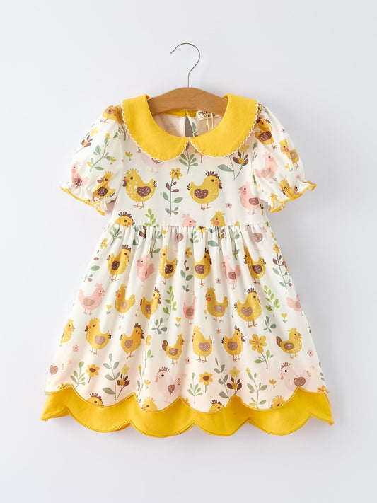 Spring Chick Scallop Short - Sleeve Girl Dress - Sunny Meadow Boutique