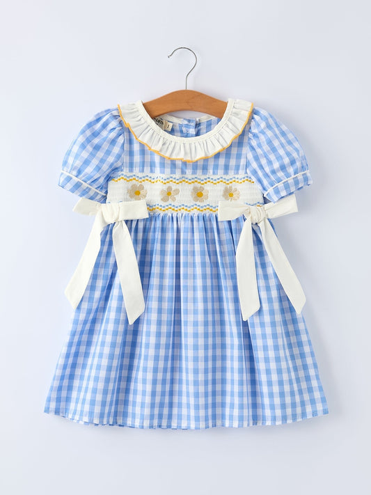 Spring Daisy Bow Smocked Toddler Girl Dress - Sunny Meadow Boutique
