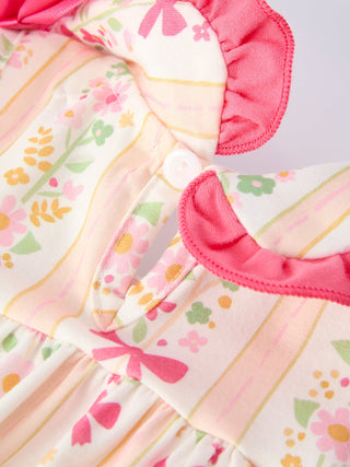 Spring Floral Bow Ruffle Girl Bloomer Set - Sunny Meadow Boutique