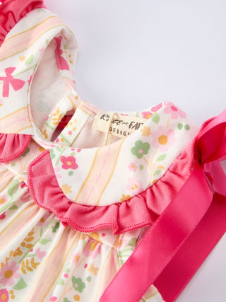 Spring Floral Bow Ruffle Girl Bloomer Set - Sunny Meadow Boutique