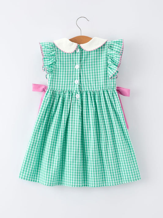 Spring Gingham Bow Ruffle Smocked Pickle Ball Girl Dress - Sunny Meadow Boutique