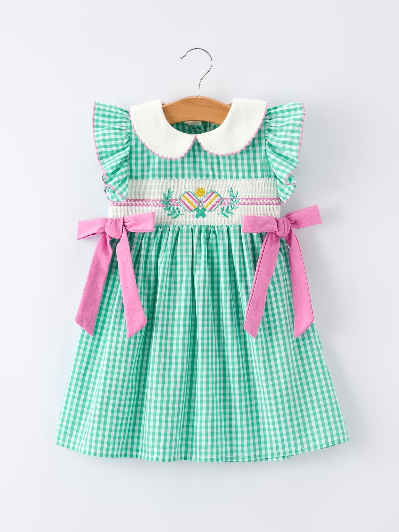 Spring Gingham Bow Ruffle Smocked Pickle Ball Girl Dress - Sunny Meadow Boutique