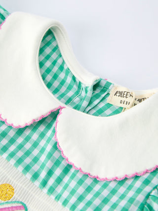 Spring Gingham Bow Ruffle Smocked Pickle Ball Girl Dress - Sunny Meadow Boutique