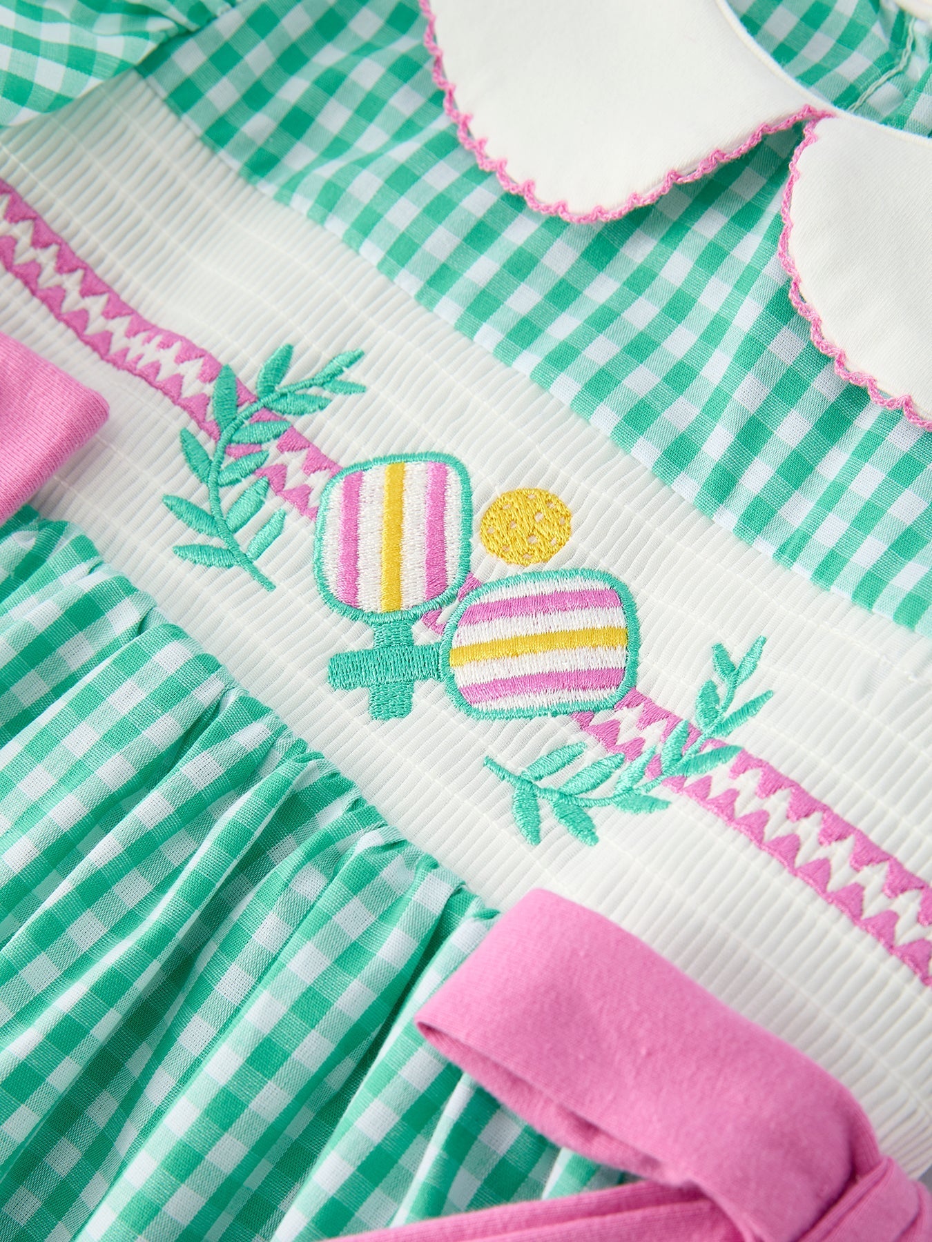 Spring Gingham Bow Ruffle Smocked Pickle Ball Girl Dress - Sunny Meadow Boutique