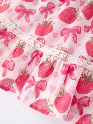 Spring Strawberry Bow Print Girls' Dress - Sunny Meadow Boutique