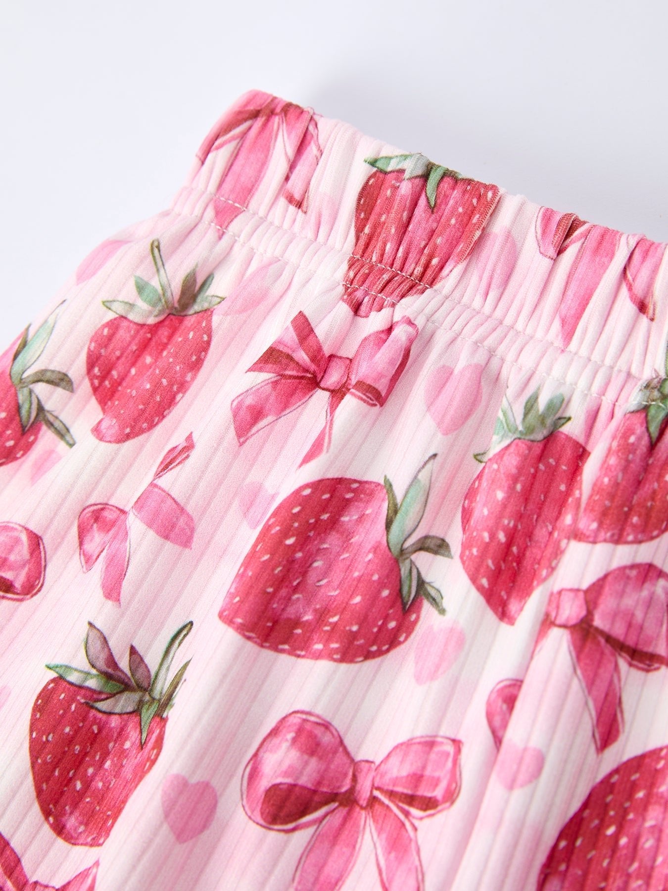 Spring Strawberry Bow Short Sleeve Shorts Pajama Set - Sunny Meadow Boutique