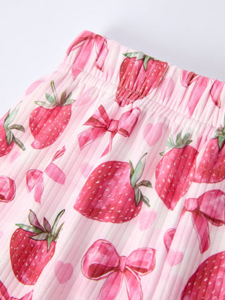 Spring Strawberry Bow Short Sleeve Shorts Pajama Set - Sunny Meadow Boutique
