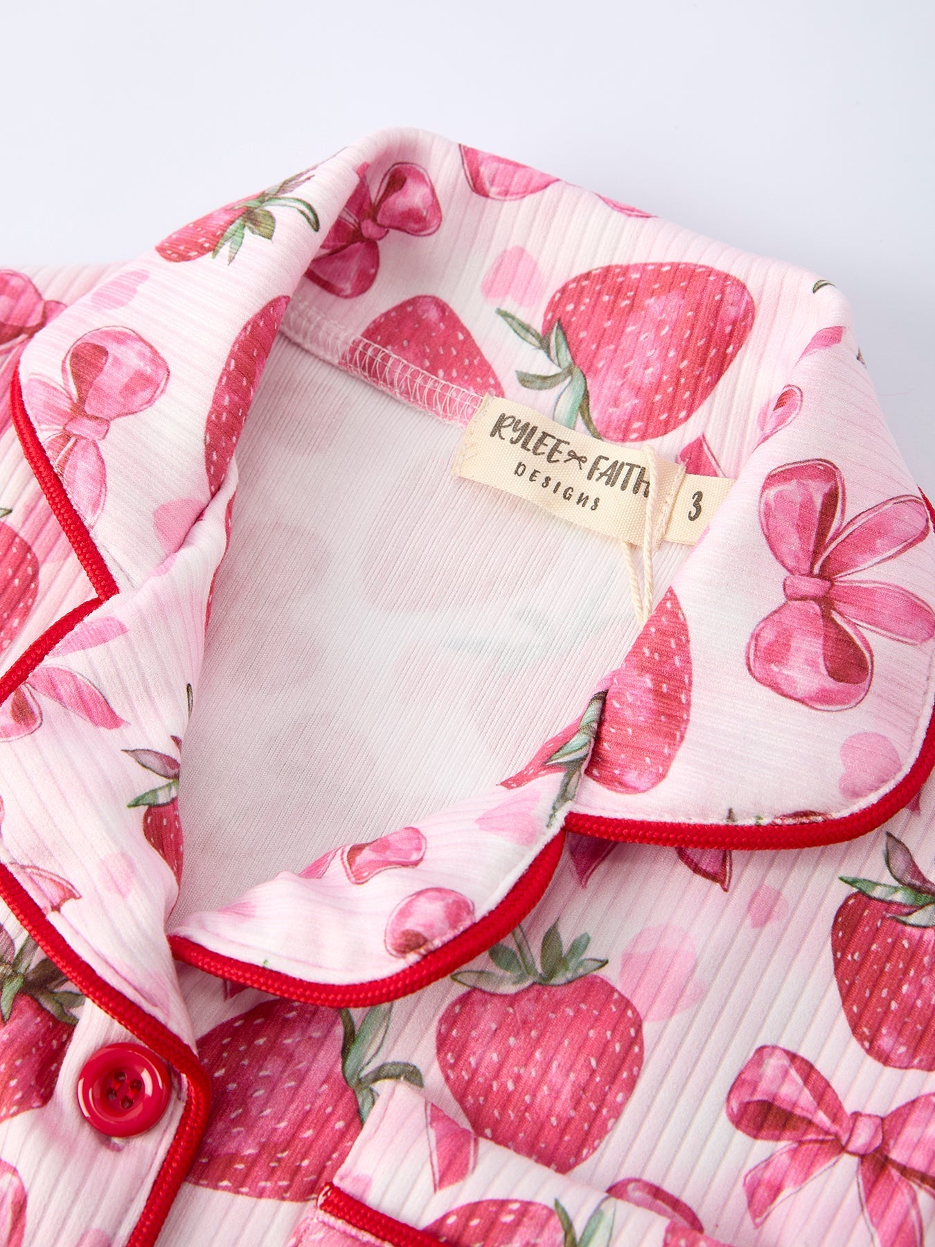 Spring Strawberry Bow Short Sleeve Shorts Pajama Set - Sunny Meadow Boutique